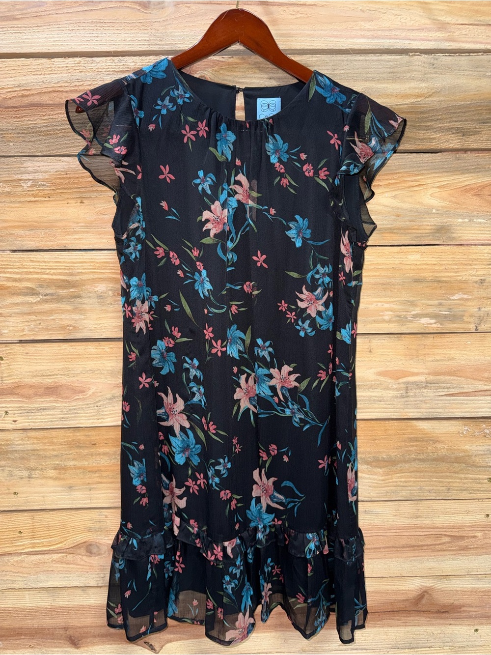 CeCe Women’s Black Dress with Blue & Pink Floral Print